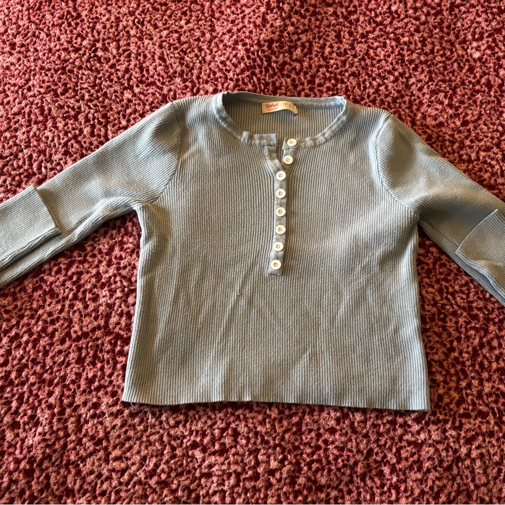 ROMWE Blue Long Sleeve Tee Essential Casual Wear